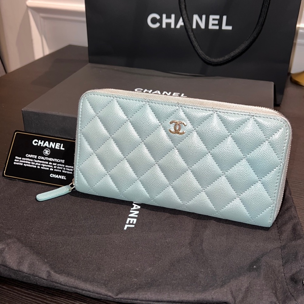 Chanel Quilted Lambskin Leather Zip around wallet